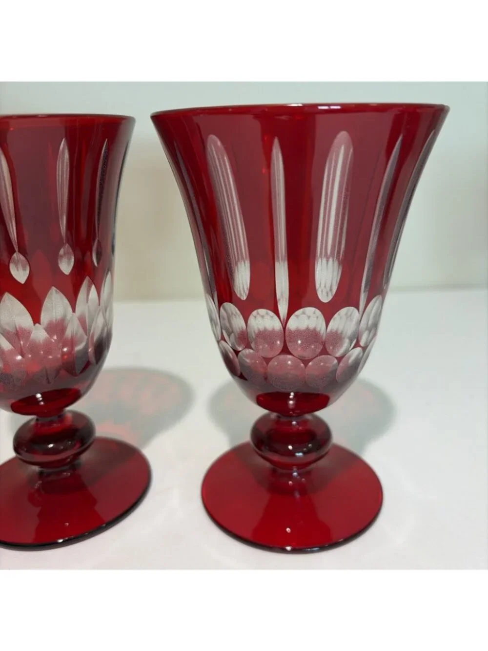 Williams Sonoma Wilshire Jewel Cut Goblets Red 9 Ounce Mixed Designs Set of 4